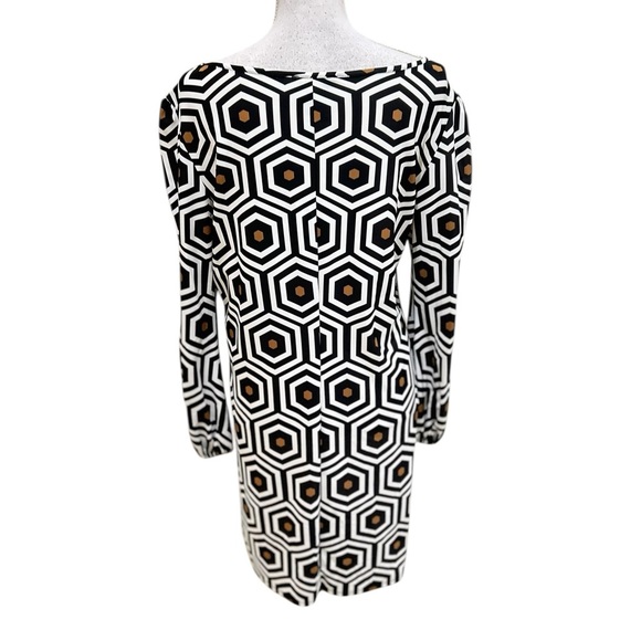 Jude Connally Black, brown & White geometric balloon long Sleeve Dress large - Picture 8 of 10